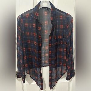 Windsor Sheer Red & Blue Plaid Flannel Top